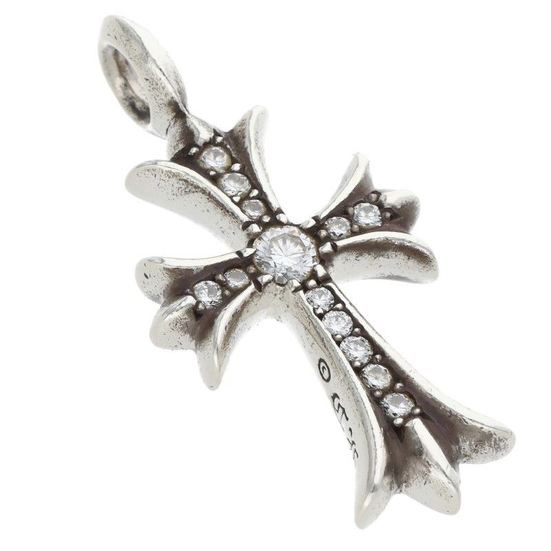 Chrome Hearts Tny Crsf P Dmnd Tiny Fat Cross Pave Diamond Pendant Silver