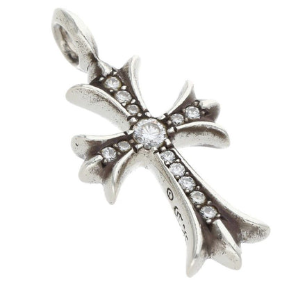 Chrome Hearts Tny Crsf P Dmnd Tiny Fat Cross Pave Diamond Pendant Silver