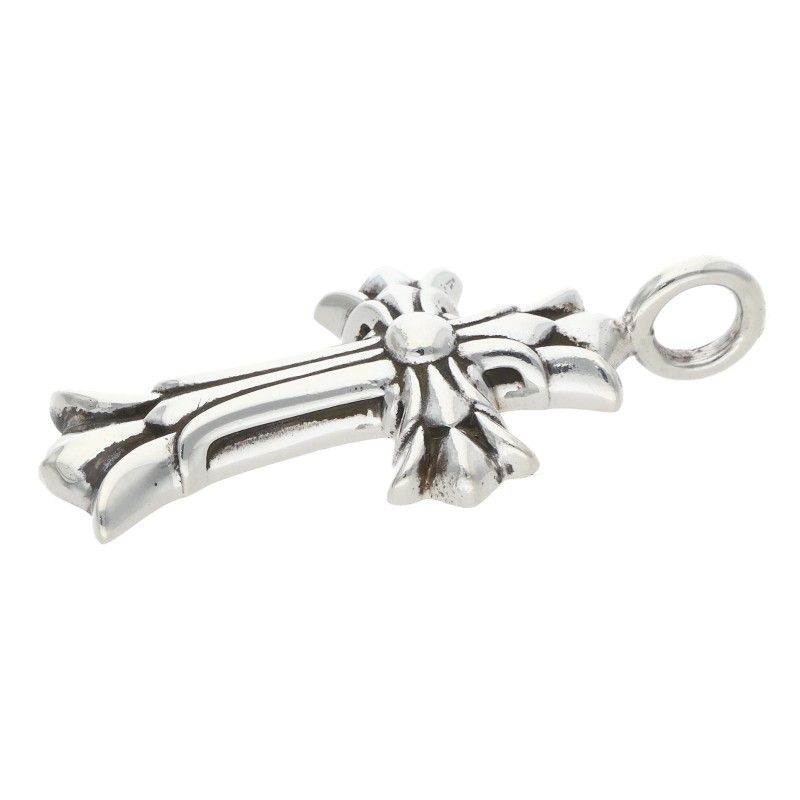 Chrome Hearts Dbl CH Crs Double CH Cross Charm Silver Necklace Top