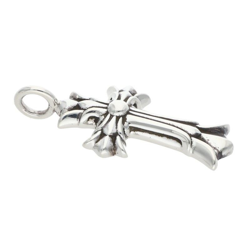 Chrome Hearts Dbl CH Crs Double CH Cross Charm Silver Necklace Top