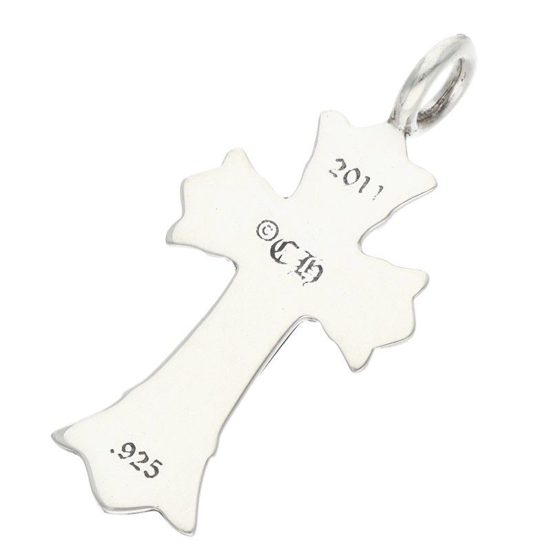 Chrome Hearts Dbl CH Crs Double CH Cross Charm Silver Necklace Top
