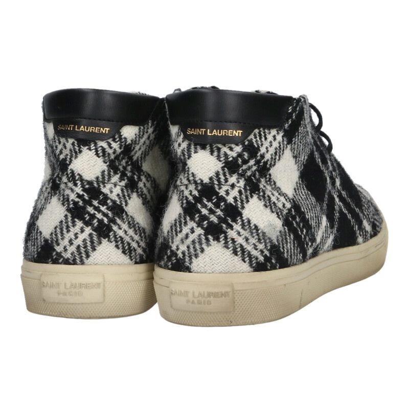 Saint Laurent Paris Wool Check High Cut Sneakers 42