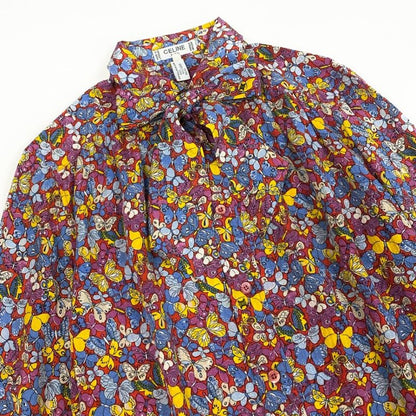 Celine Ed7 Vintage Butterfly Pattern Silk Shirt Blouse 40