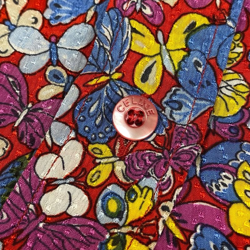 Celine Ed7 Vintage Butterfly Pattern Silk Shirt Blouse 40