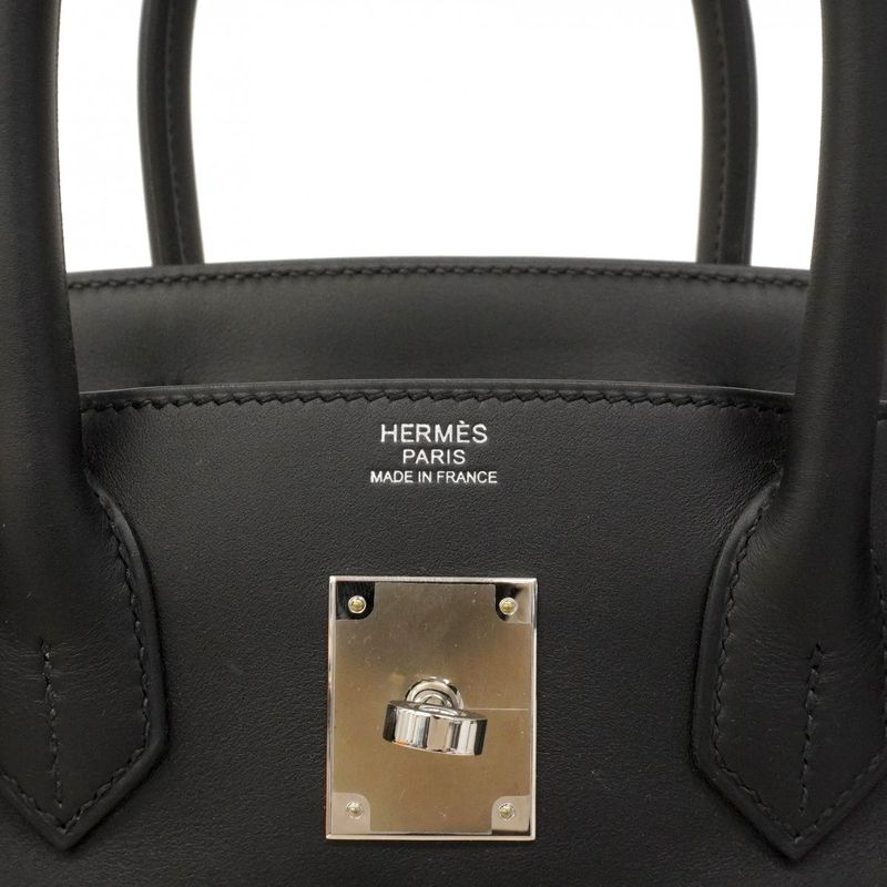Hermes Handbag Birkin 30 Swift Toile Bivack Black Silver