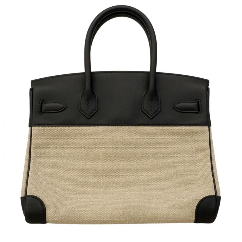 Hermes Handbag Birkin 30 Swift Toile Bivack Black Silver