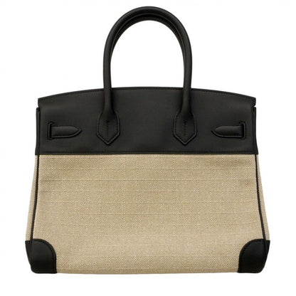 Hermes Handbag Birkin 30 Swift Toile Bivack Black Silver