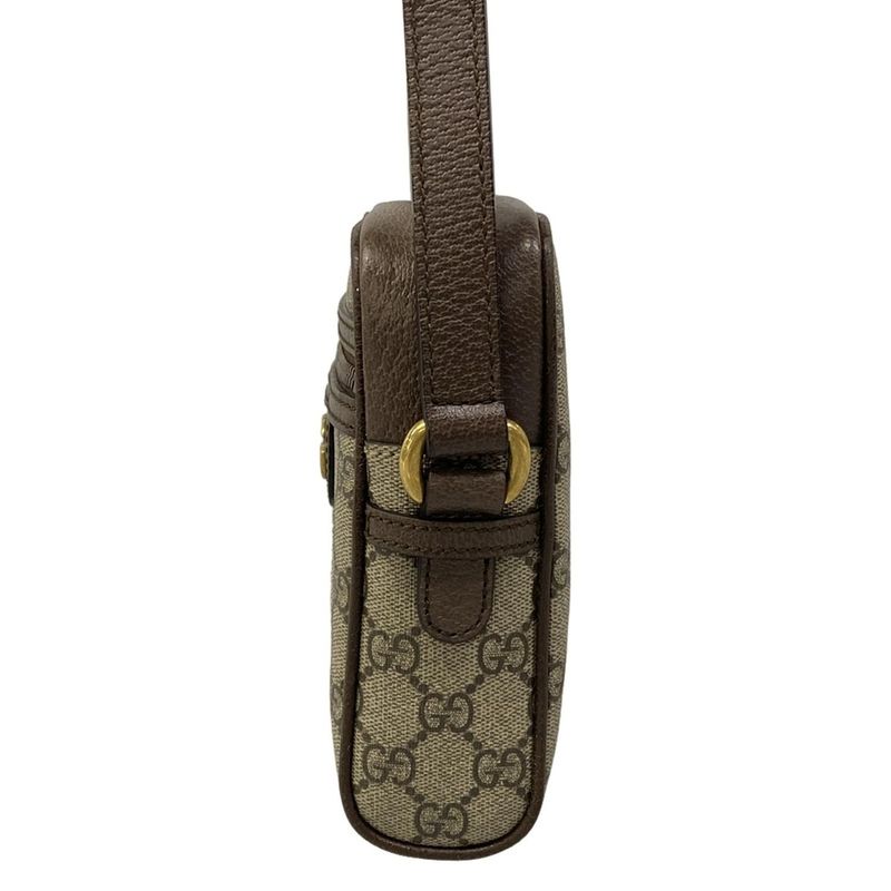 Gucci Shoulder Bag Ophidia Mini Beige Ebony Dark Brown Leather