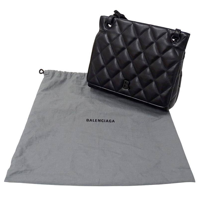 Balenciaga Shoulder Bag Leather Touch Puffy Black Quilted