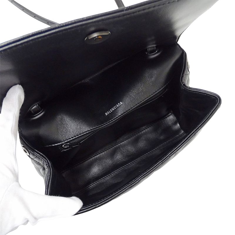 Balenciaga Shoulder Bag Leather Touch Puffy Black Quilted