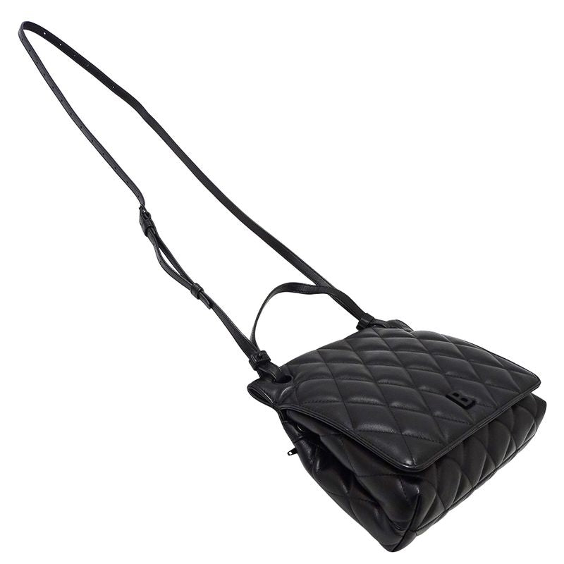 Balenciaga Shoulder Bag Leather Touch Puffy Black Quilted