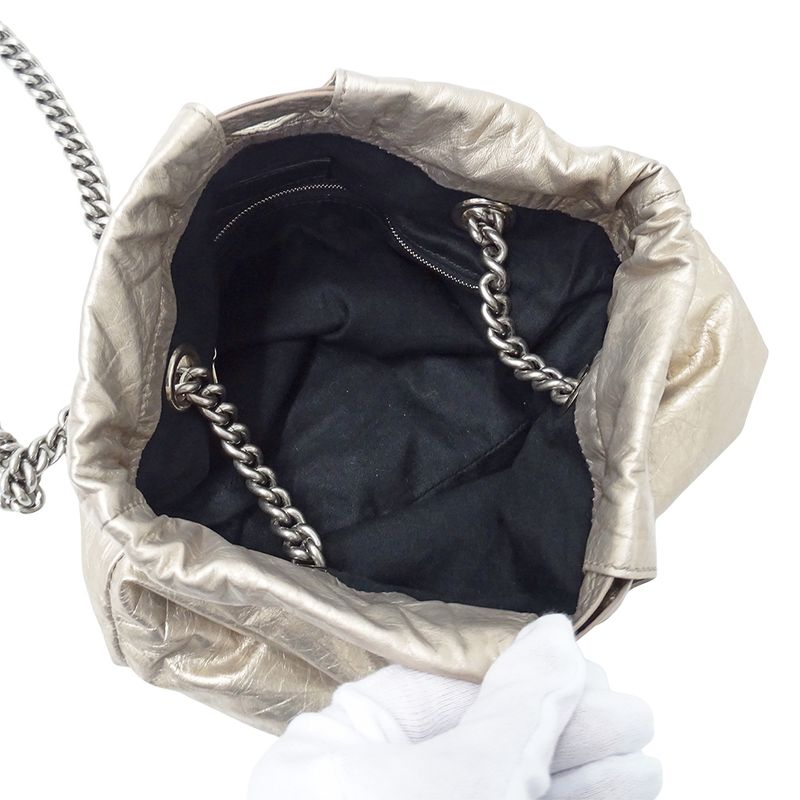 Balenciaga Shoulder Bag Leather Gold Metallic Chain