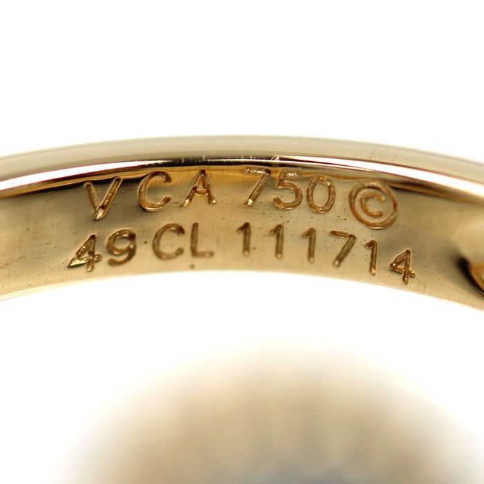 Van Cleef & Arpels 18k Yellow Gold Vintage Alhambra Shell Diamond Ring 49