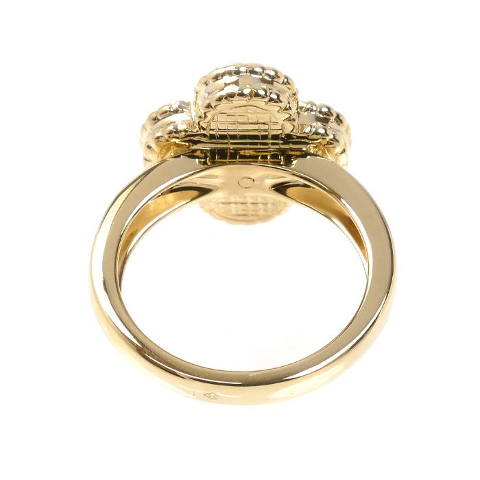 Van Cleef & Arpels 18k Yellow Gold Vintage Alhambra Shell Diamond Ring 49
