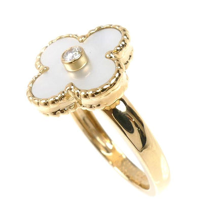 Van Cleef & Arpels 18k Yellow Gold Vintage Alhambra Shell Diamond Ring 49