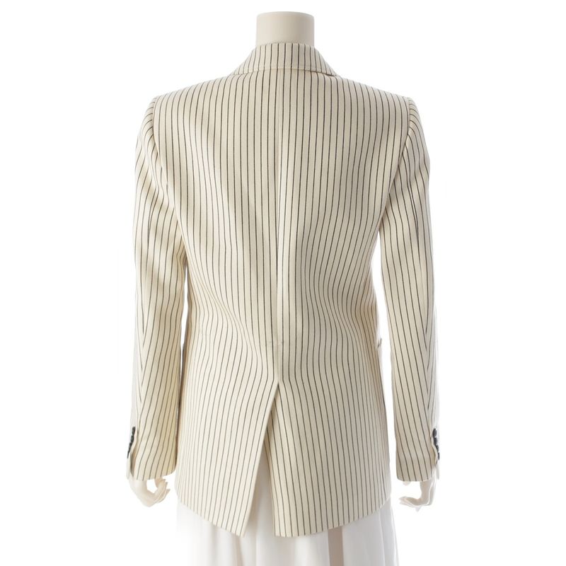 Celine Wool Cotton Tailored Jacket Suit with Shoulder Pads White Black 34