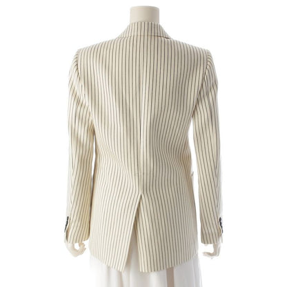 Celine Wool Cotton Tailored Jacket Suit with Shoulder Pads White Black 34