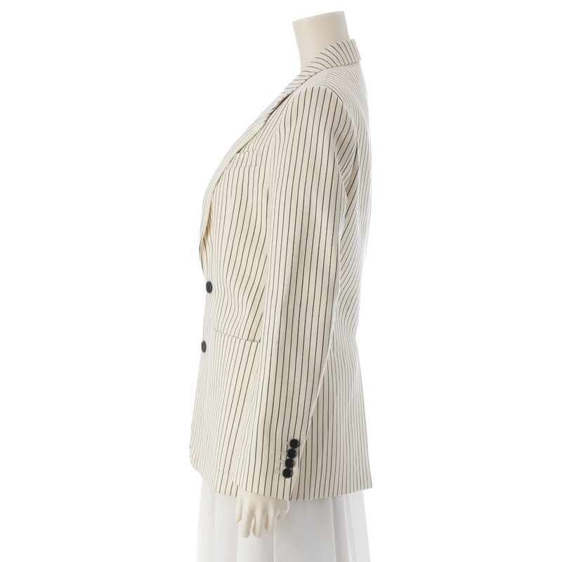 Celine Wool Cotton Tailored Jacket Suit with Shoulder Pads White Black 34
