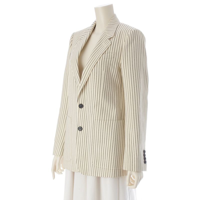 Celine Wool Cotton Tailored Jacket Suit with Shoulder Pads White Black 34