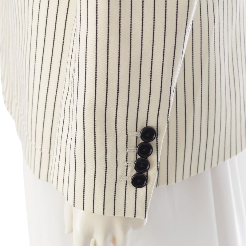Celine Wool Cotton Tailored Jacket Suit with Shoulder Pads White Black 34