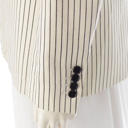 Celine Wool Cotton Tailored Jacket Suit with Shoulder Pads White Black 34
