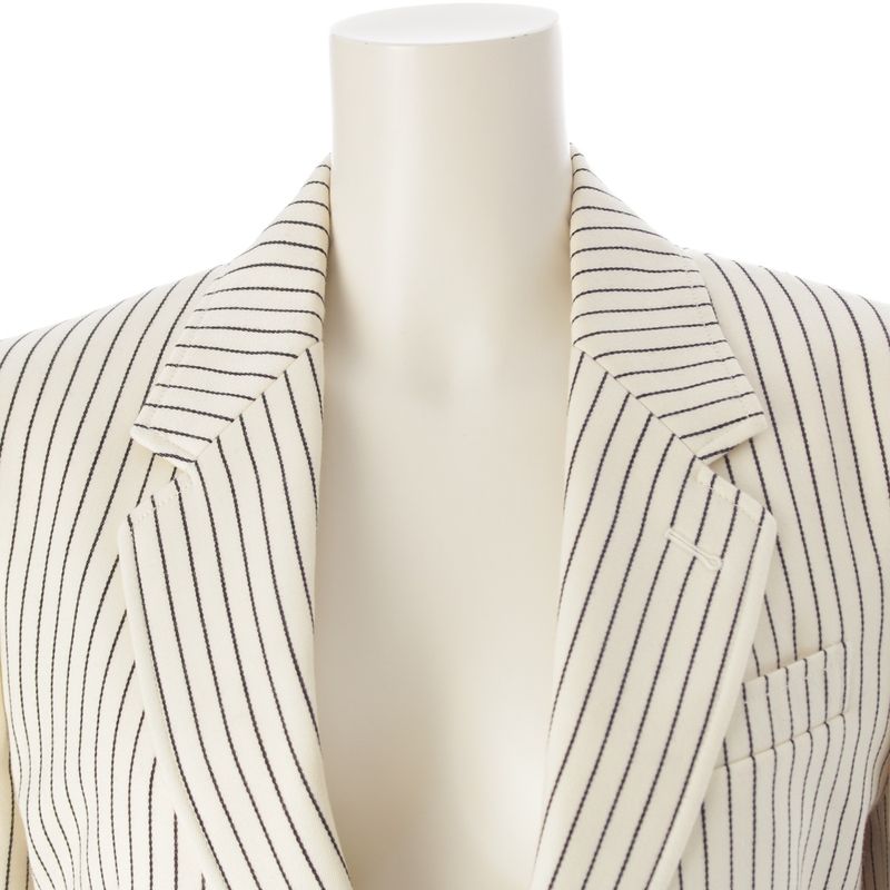 Celine Wool Cotton Tailored Jacket Suit with Shoulder Pads White Black 34