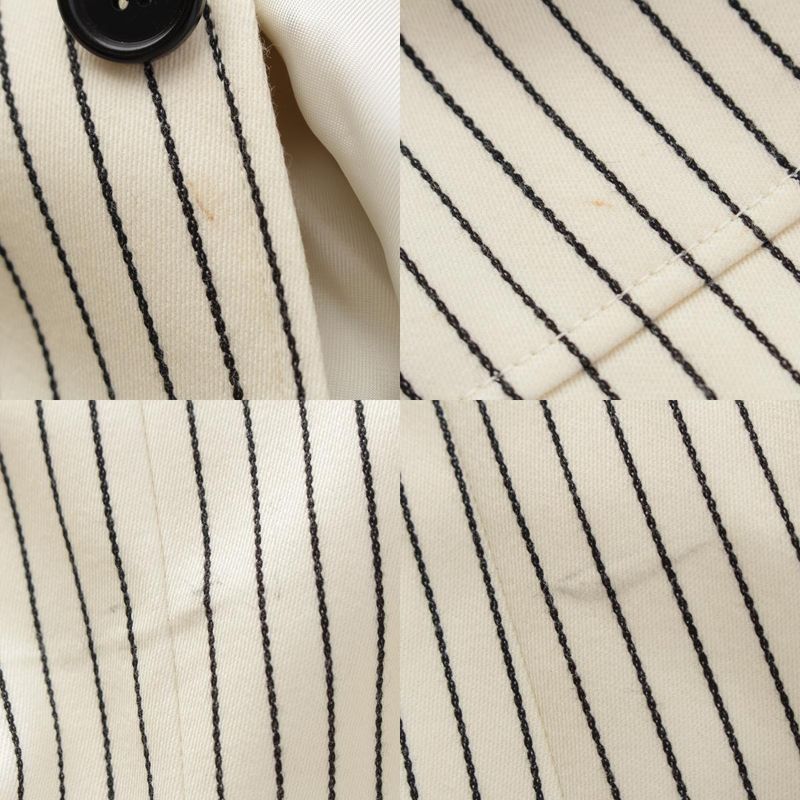 Celine Wool Cotton Tailored Jacket Suit with Shoulder Pads White Black 34