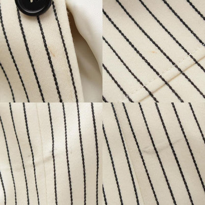 Celine Wool Cotton Tailored Jacket Suit with Shoulder Pads White Black 34