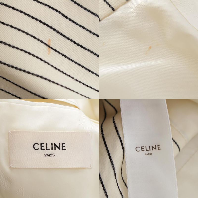 Celine Wool Cotton Tailored Jacket Suit with Shoulder Pads White Black 34