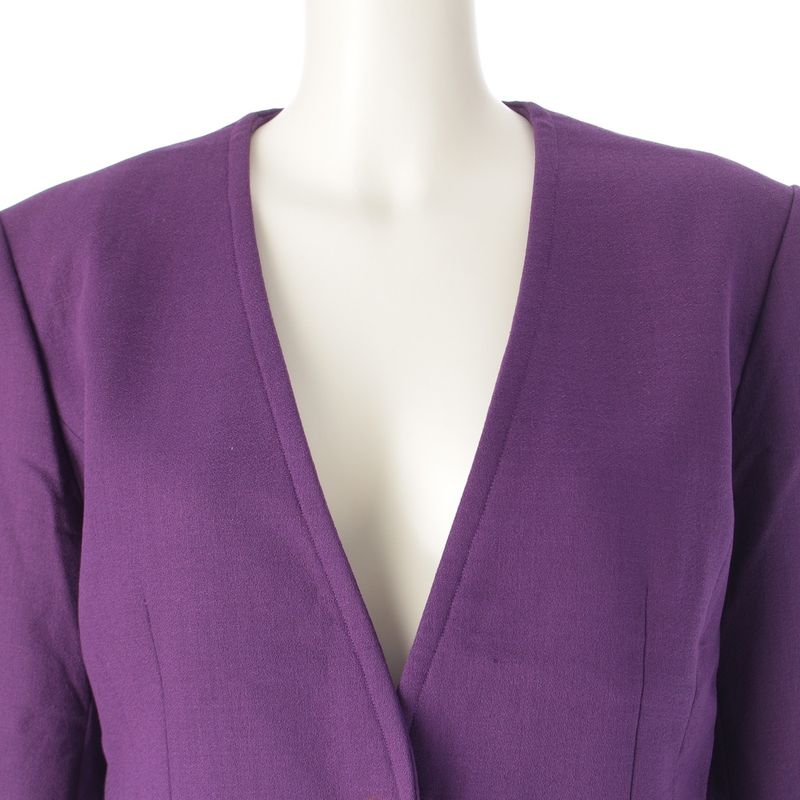 Hermes Wool Toggle T Bar Collarless Jacket Skirt Set Purple Gold 40