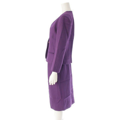 Hermes Wool Toggle T Bar Collarless Jacket Skirt Set Purple Gold 40