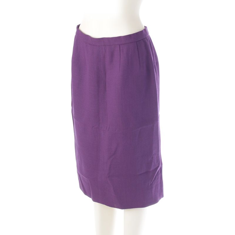 Hermes Wool Toggle T Bar Collarless Jacket Skirt Set Purple Gold 40