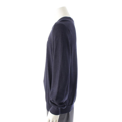 Celine Wool Triomphe Embroidery Logo Crew Neck Long Sleeve Sweater Top Navy XL