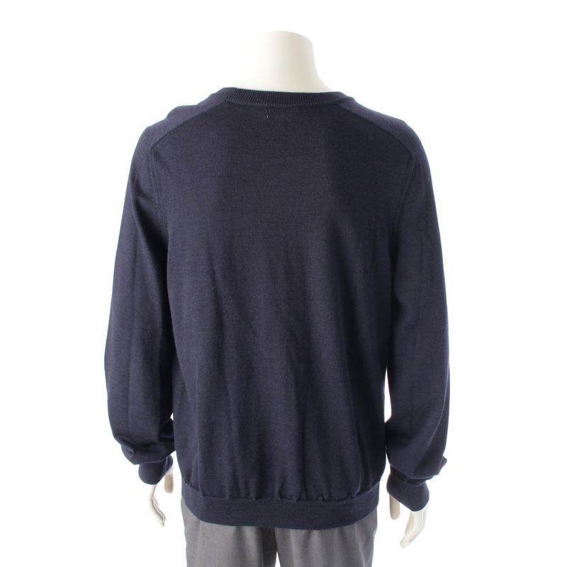 Celine Wool Triomphe Embroidery Logo Crew Neck Long Sleeve Sweater Top Navy XL