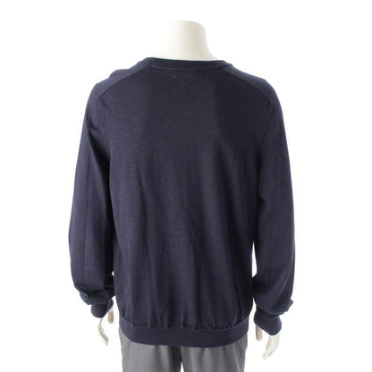 Celine Wool Triomphe Embroidery Logo Crew Neck Long Sleeve Sweater Top Navy XL