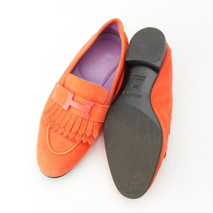 Hermes Royale Suede Motif Loafers Shoes Orange 36
