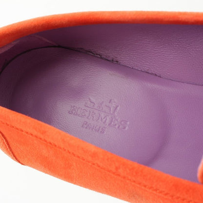 Hermes Royale Suede Motif Loafers Shoes Orange 36