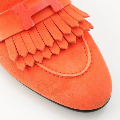 Hermes Royale Suede Motif Loafers Shoes Orange 36