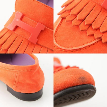 Hermes Royale Suede Motif Loafers Shoes Orange 36