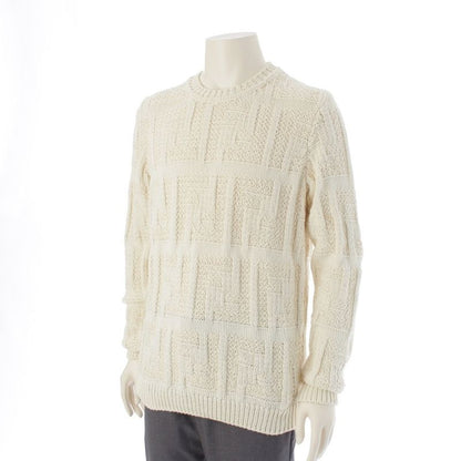 Fendi Cotton Rayon Fflogo Cable Knit Crew Neck Sweater Long Sleeve Top Ivory 52