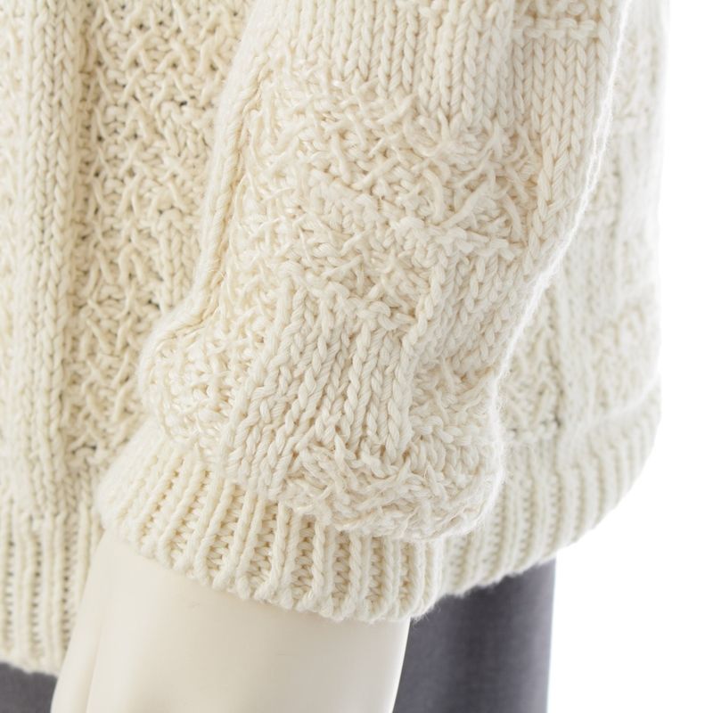 Fendi Cotton Rayon Fflogo Cable Knit Crew Neck Sweater Long Sleeve Top Ivory 52