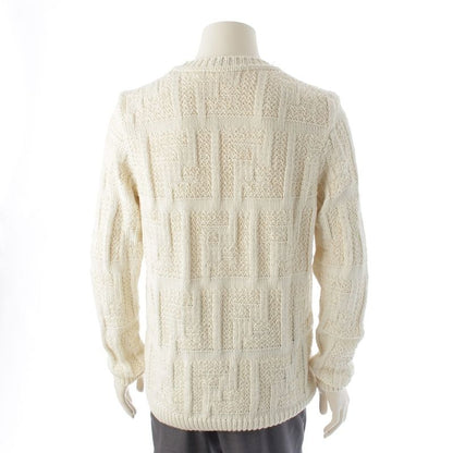 Fendi Cotton Rayon Fflogo Cable Knit Crew Neck Sweater Long Sleeve Top Ivory 52