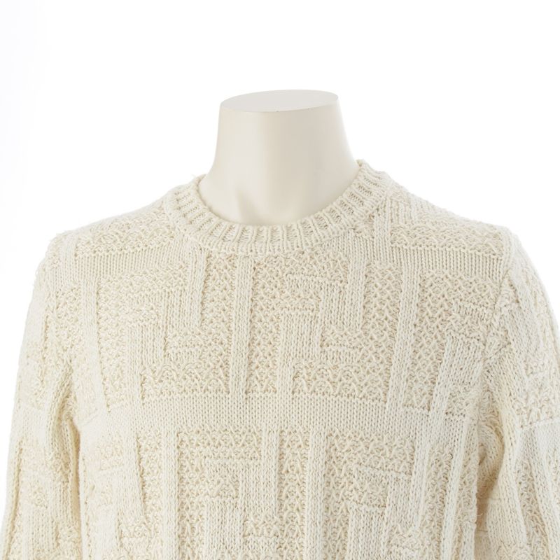 Fendi Cotton Rayon Fflogo Cable Knit Crew Neck Sweater Long Sleeve Top Ivory 52