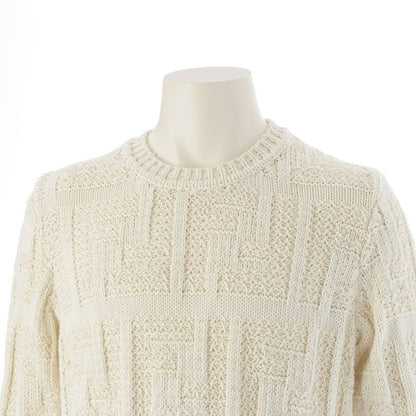 Fendi Cotton Rayon Fflogo Cable Knit Crew Neck Sweater Long Sleeve Top Ivory 52