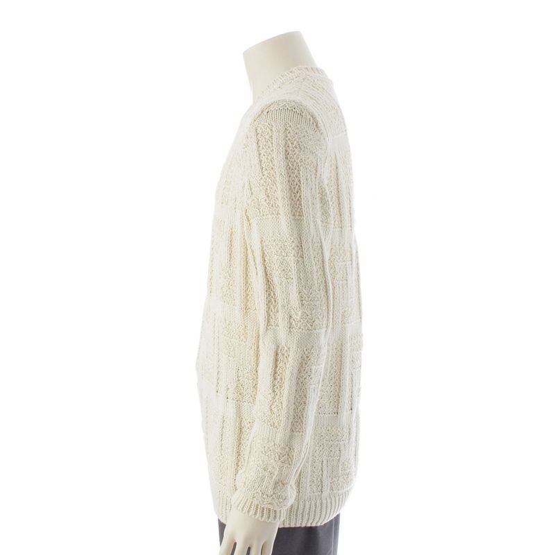 Fendi Cotton Rayon Fflogo Cable Knit Crew Neck Sweater Long Sleeve Top Ivory 52