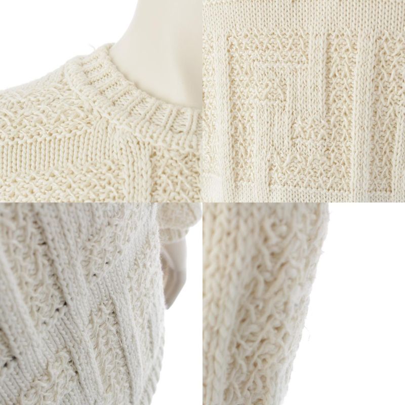 Fendi Cotton Rayon Fflogo Cable Knit Crew Neck Sweater Long Sleeve Top Ivory 52