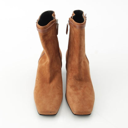 Hermes Homage Suede Buckle Square Toe Short Boots Shoes Brown 37.5