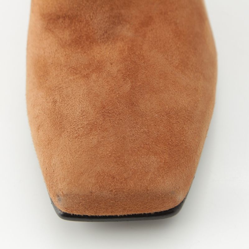 Hermes Homage Suede Buckle Square Toe Short Boots Shoes Brown 37.5