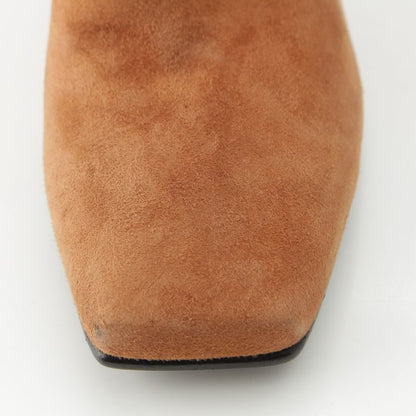Hermes Homage Suede Buckle Square Toe Short Boots Shoes Brown 37.5