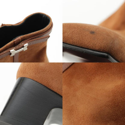 Hermes Homage Suede Buckle Square Toe Short Boots Shoes Brown 37.5